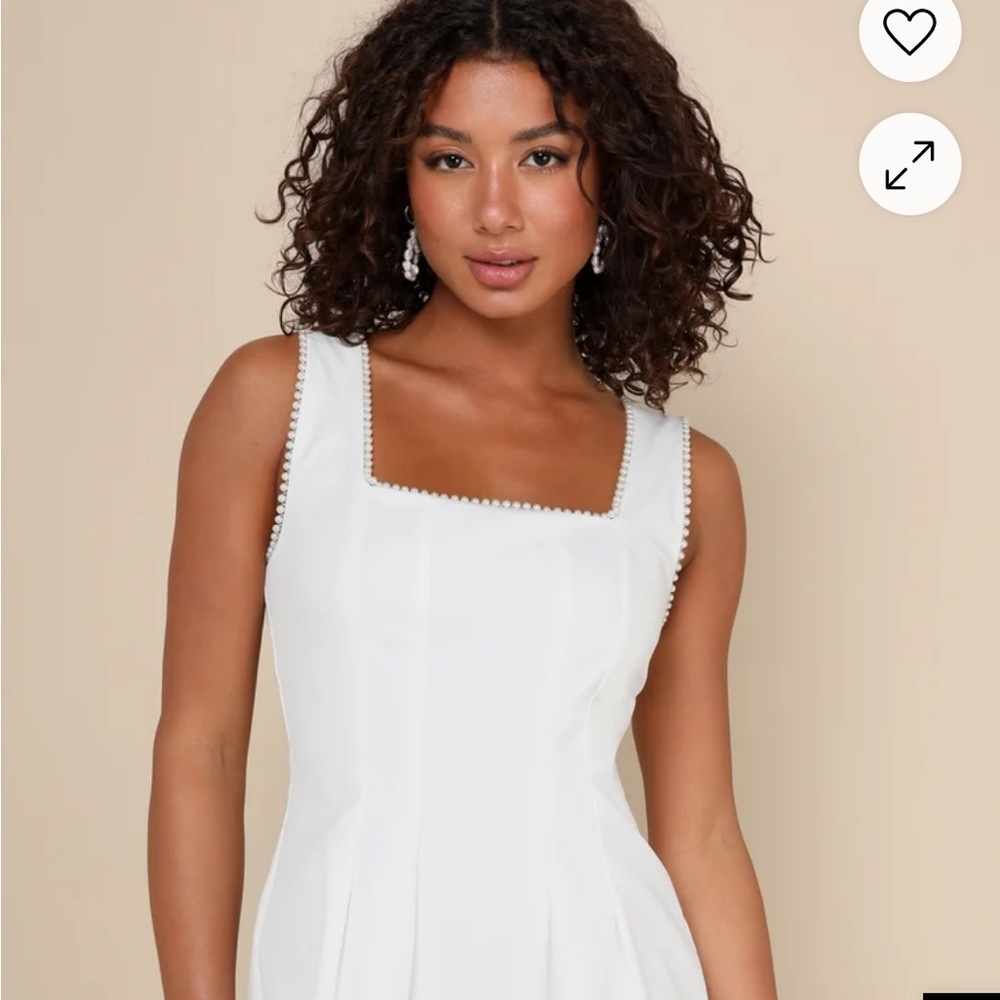 Lulu’s Pure Hearted White Pearl Square Neck Sleeveless Mini Dress
